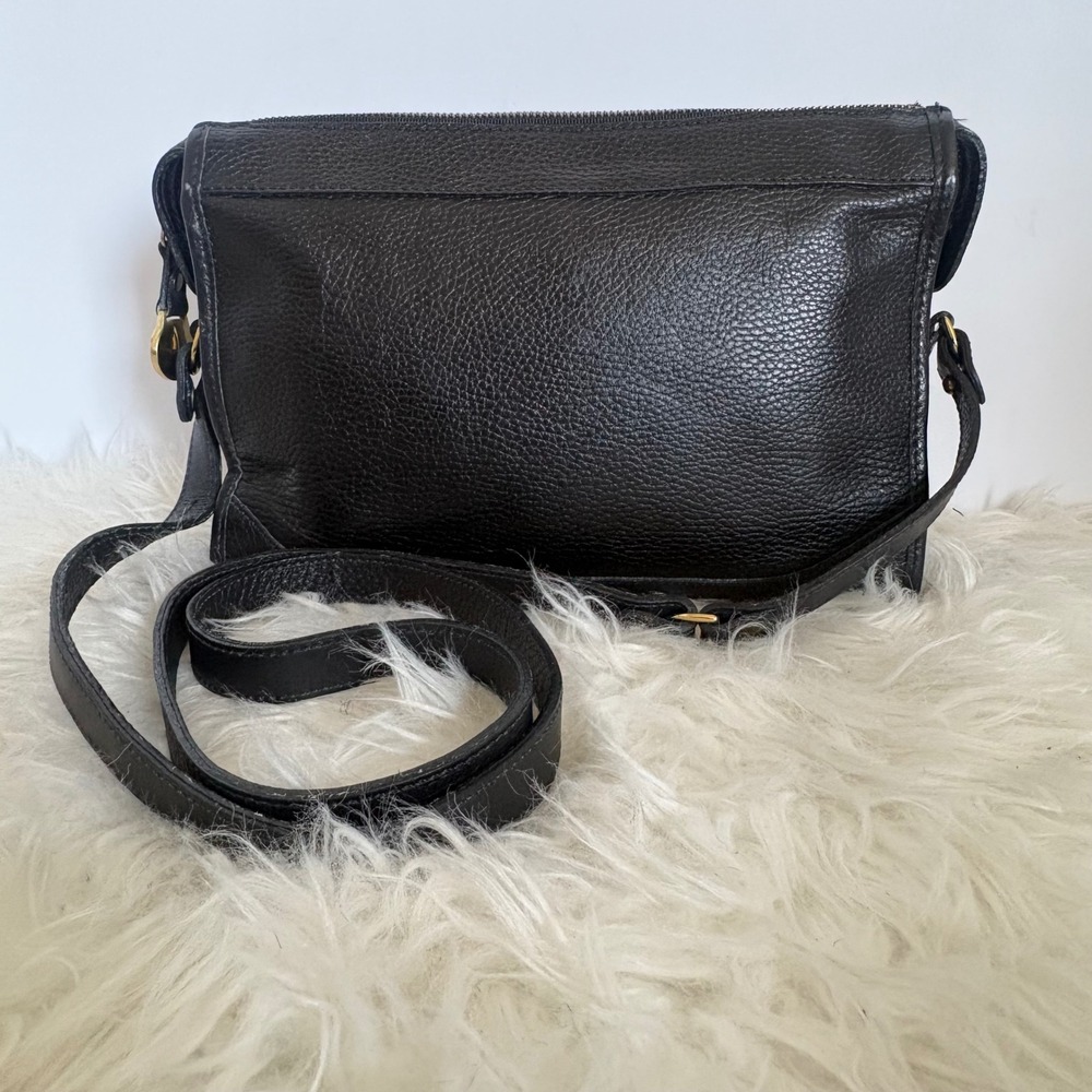 Brahmin Rare Vintage 80s Black Pebbled Leather Crossbody Bag Gold Hardware‎